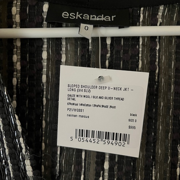 Eskandar Sloped Shoulder Deep V Neck Jacket 3/4 Sleeve Size 0 - Picture 7 of 11